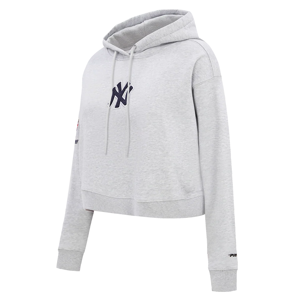 MLB NEW YORK YANKEES CLASSIC WOMEN'S CROPPED PULLOVER HOODIE (HEATHER GREY) - Image 2