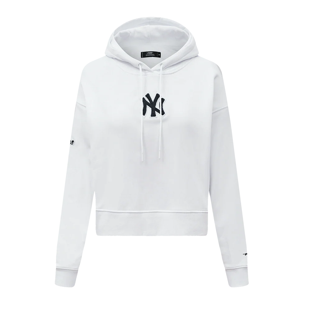 MLB NEW YORK YANKEES CLASSIC WOMEN'S CROPPED PULLOVER HOODIE (WHITE)