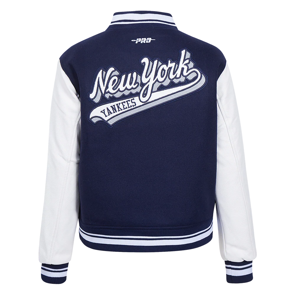 MLB NEW YORK YANKEES SCRIPT TAIL WOMEN'S WOOL VARSITY JACKET (MIDNIGHT NAVY/WHITE) - Image 3