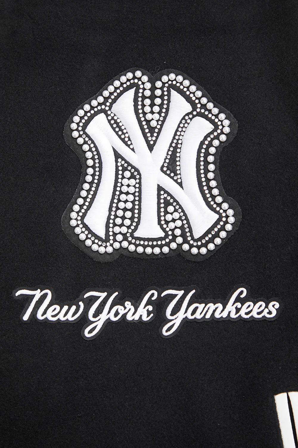 MLB NEW YORK YANKEES PEARLS WOMEN'S RIB WOOL VARSITY JACKET (BLACK/WHITE) - Image 6