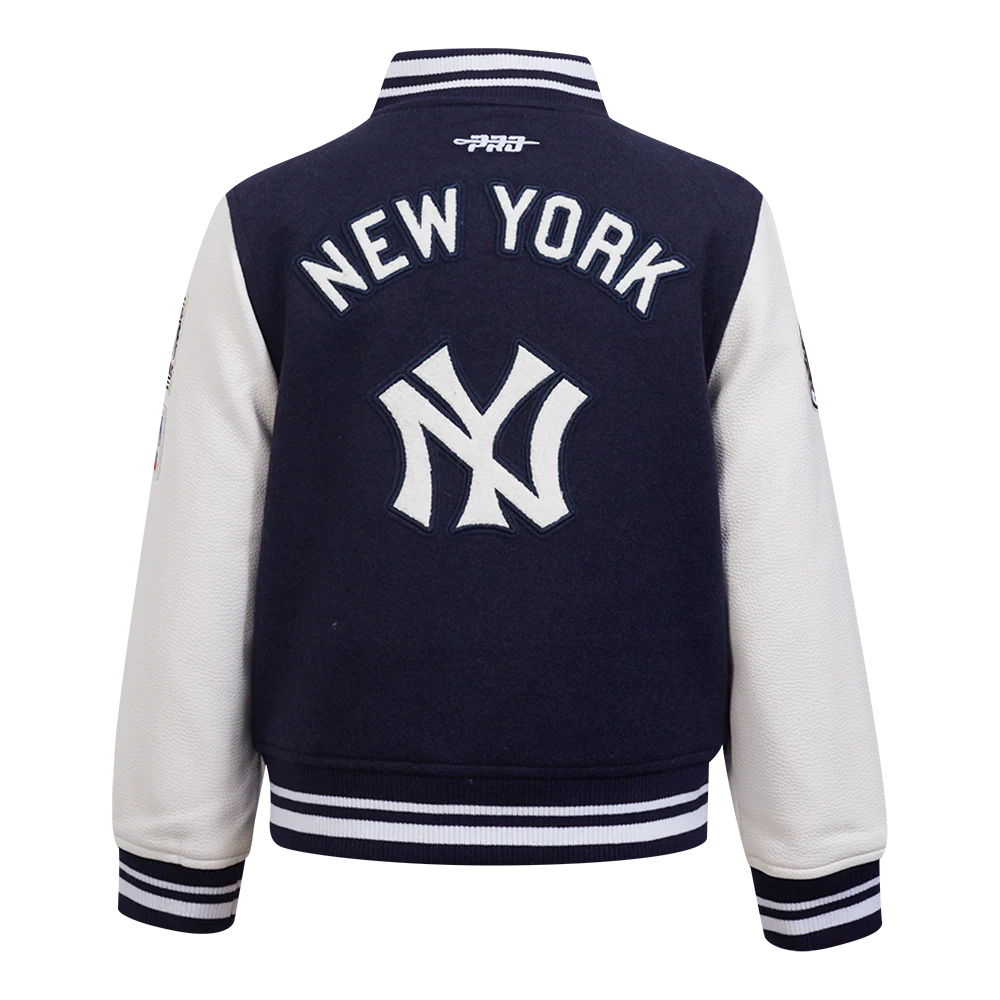 MLB NEW YORK YANKEES RETRO CLASSIC LITTLE BOYS RIB WOOL VARSITY JACKET (MIDNIGHT NAVY/WHITE) - Image 3