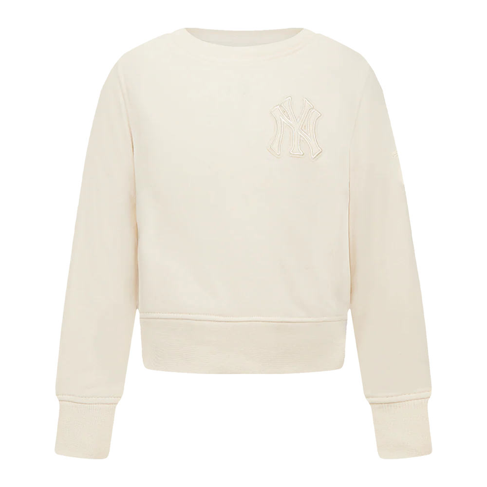 MLB NEW YORK YANKEES NEUTRAL LITTLE GIRLS FLEECE CREWNECK (EGGSHELL)