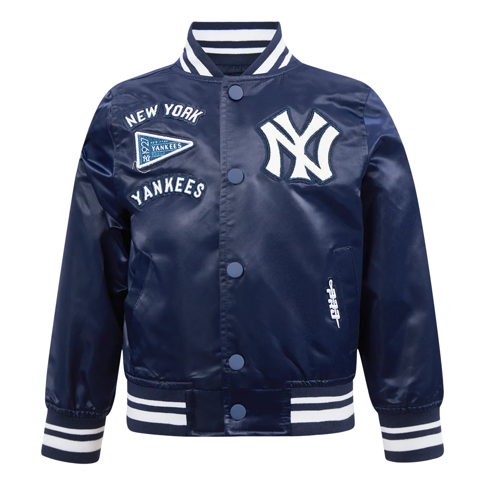MLB NEW YORK YANKEES RETRO CLASSIC TODDLER BOYS RIB SATIN JACKET (MIDNIGHT NAVY)