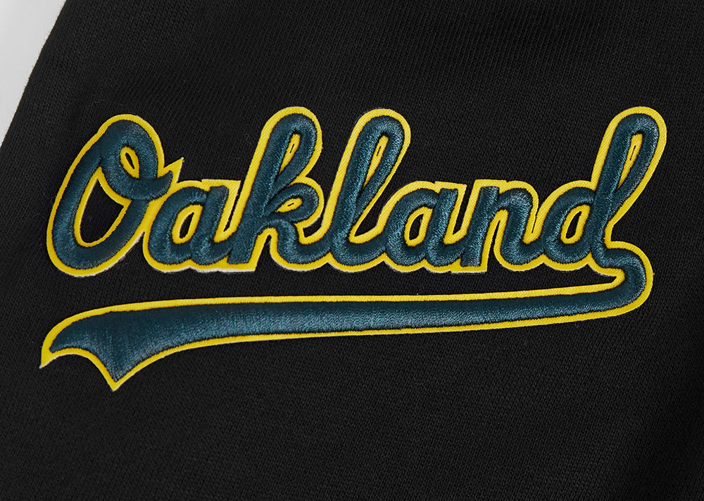 MLB OAKLAND ATHLETICS SCRIPT TAIL MEN'S RIB FLEECE PULLOVER HOODIE (BLACK) - Image 5