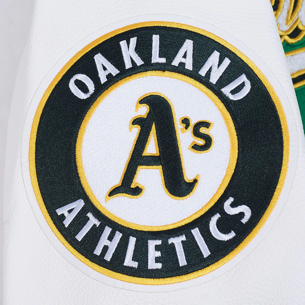 MLB OAKLAND ATHLETICS SCRIPT TAIL MEN'S RIB WOOL VARSITY JACKET (KELLY GREEN/ WHITE) - Image 7
