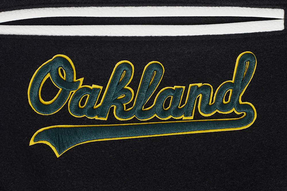 MLB OAKLAND ATHLETICS MASHUP MEN'S RIB WOOL VARSITY JACKET (BLACK/WHITE) - Image 7