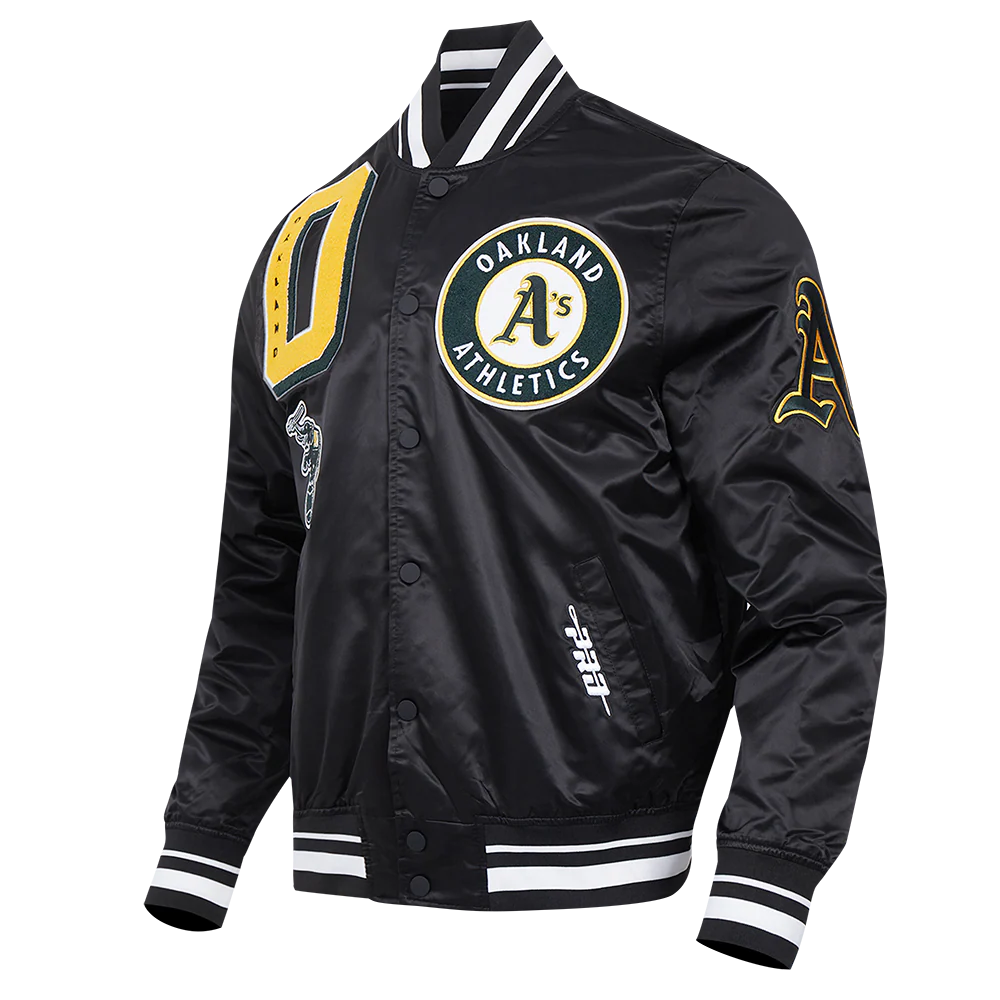 MLB OAKLAND ATHLETICS MASHUP MEN'S RIB SATIN JACKET (BLACK) - Image 2