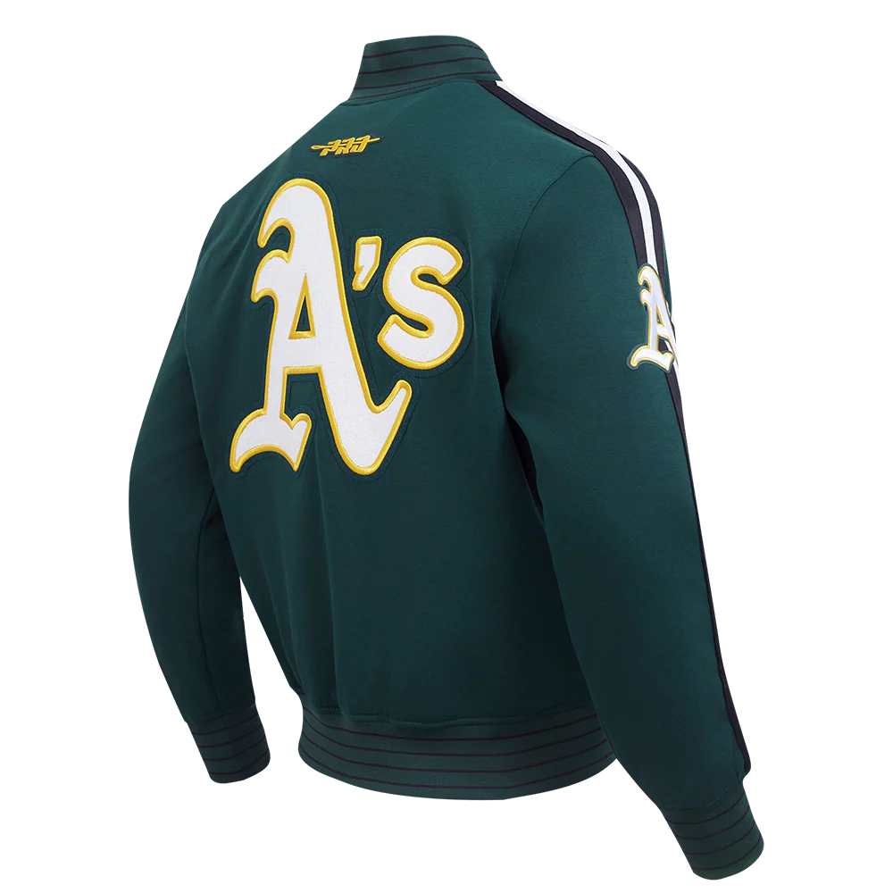 MLB OAKLAND ATHLETICS CURRENT LOGO PRO GAME DAY MEN'S DOUBLE KNIT JACKET (FOREST GREEN/BLACK/WHITE) - Image 4