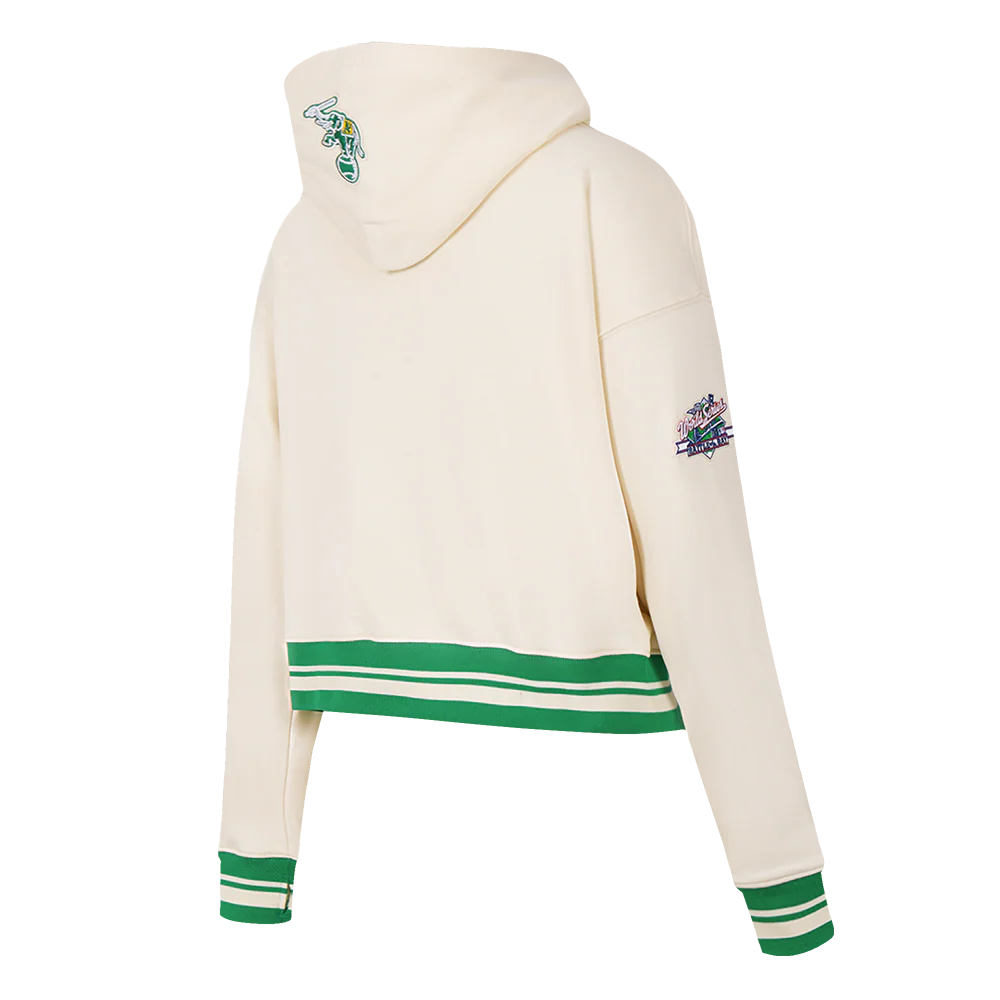 MLB OAKLAND ATHLETICS RETRO CLASSIC WOMEN'S CROPPED PULLOVER HOODIE (EGGSHELL/ KELLY GREEN) - Image 4