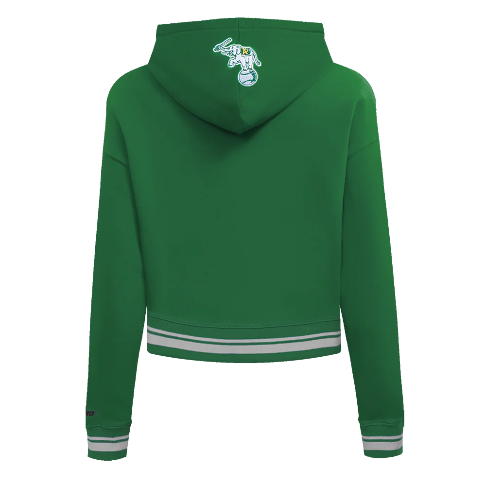 MLB OAKLAND ATHLETICS RETRO CLASSIC WOMEN'S CROPPED PULLOVER HOODIE (KELLY GREEN) - Image 3