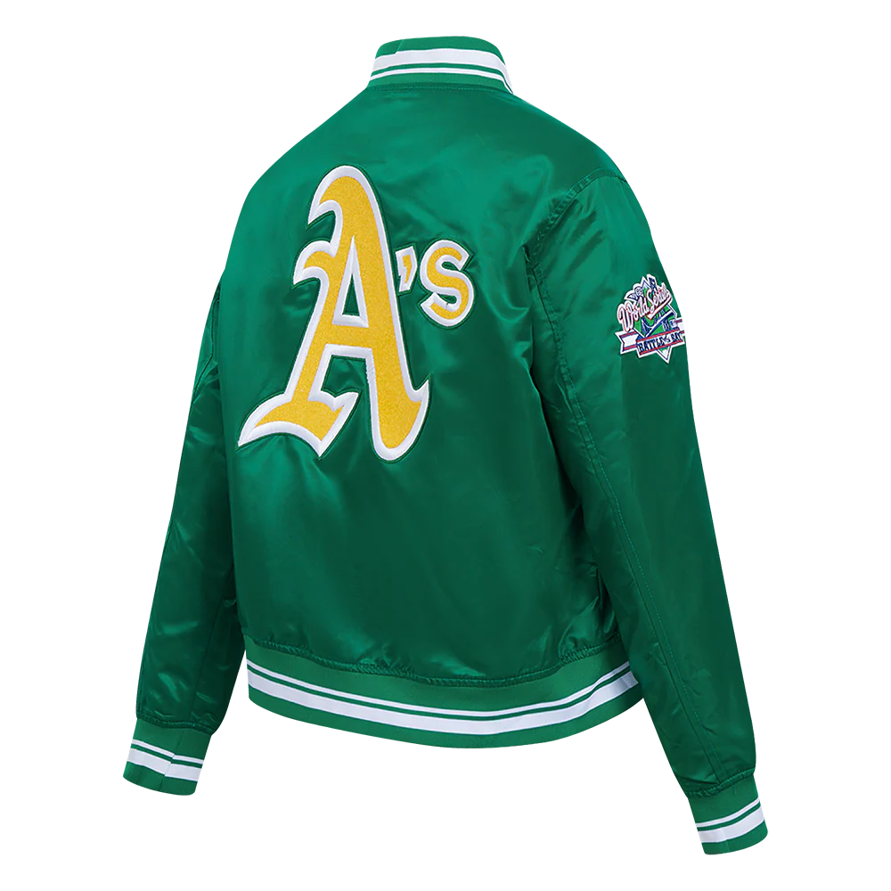 MLB OAKLAND ATHLETICS RETRO CLASSIC WOMEN'S RIB SATIN JACKET (KELLY GREEN) - Image 4