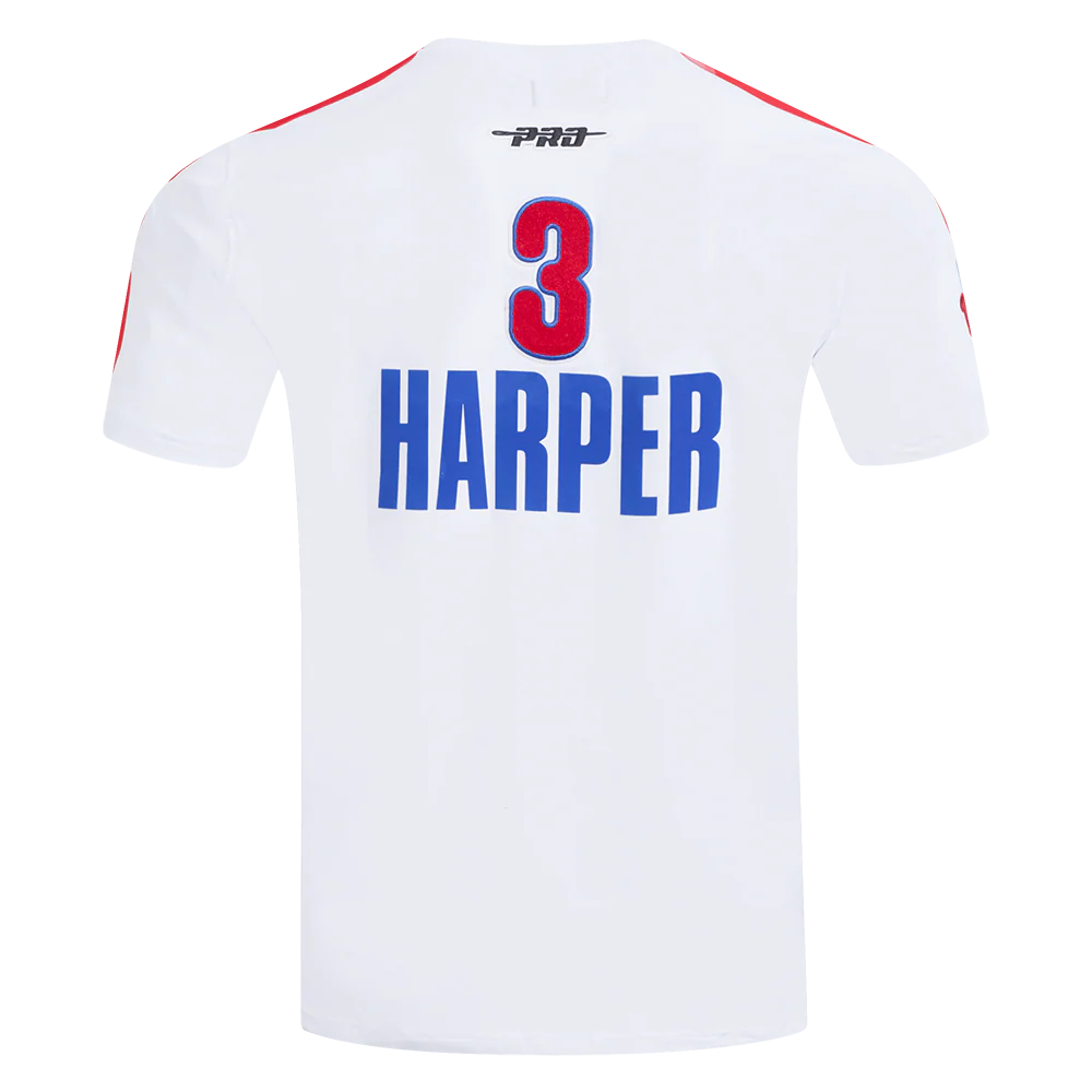 MLB PHILADELPHIA PHILLIES BRYCE HARPER #3 CLASSIC MEN'S SJ STRIPED TEE (WHITE/RED) - Image 4