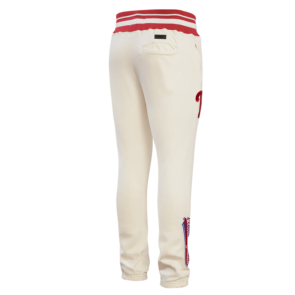 MLB PHILADELPHIA PHILLIES SCRIPT TAIL MEN'S RIB FLEECE SWEATPANT (EGGSHELL/ RED) - Image 4