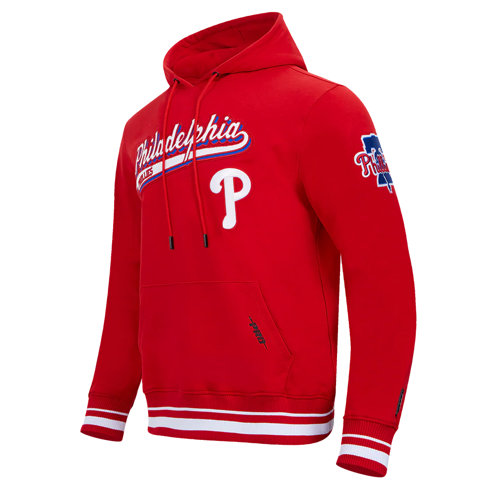MLB PHILADELPHIA PHILLIES SCRIPT TAIL MEN'S RIB FLEECE PULLOVER HOODIE (RED) - Image 2