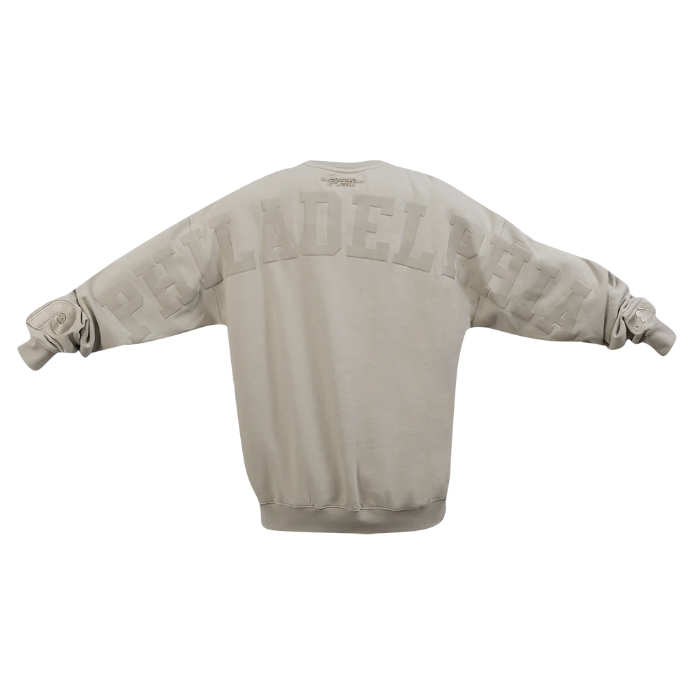 MLB PHILADELPHIA PHILLIES WINGSPAN MEN'S DROP SHOULDER FLEECE CREWNECK (TAUPE) - Image 5
