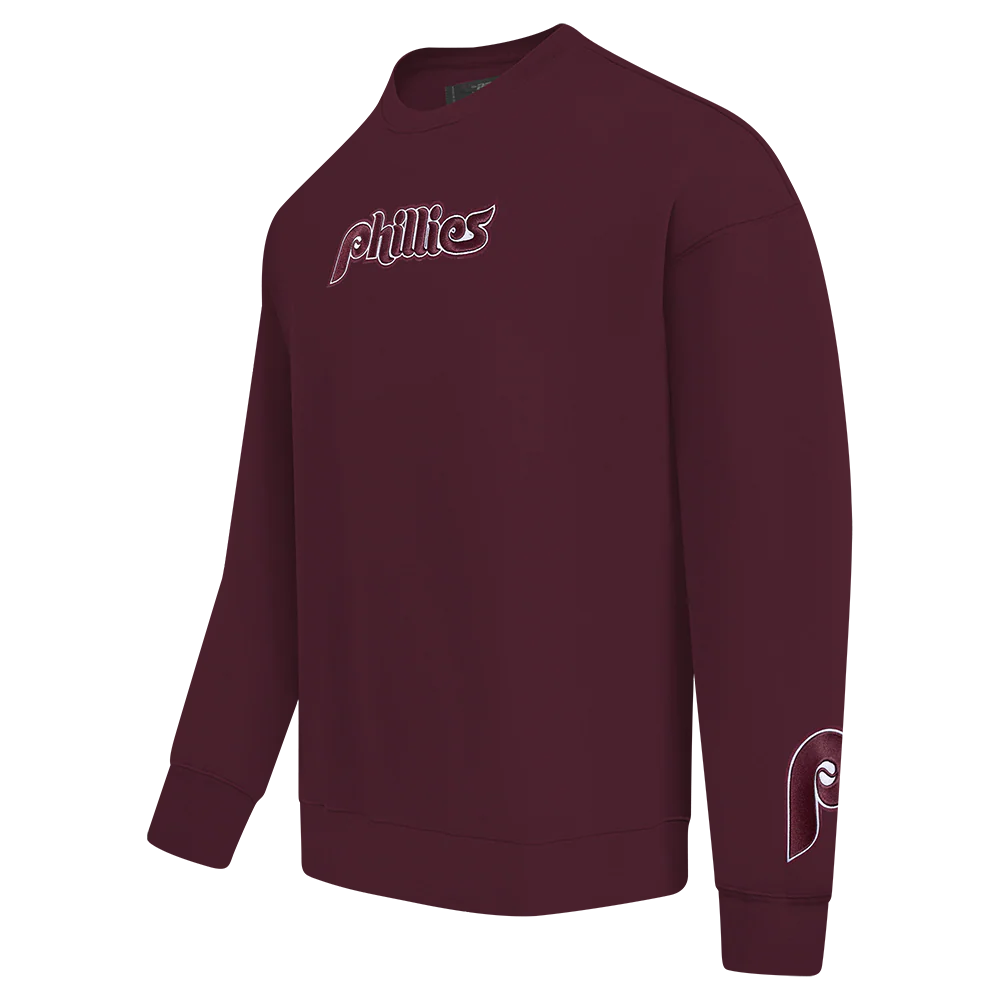 MLB PHILADELPHIA PHILLIES WINGSPAN MEN'S DROP SHOULDER FLEECE CREWNECK (WINE) - Image 3