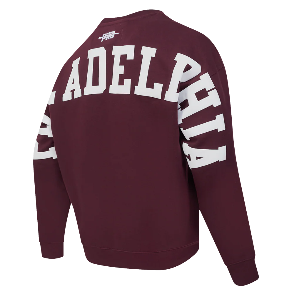 MLB PHILADELPHIA PHILLIES WINGSPAN MEN'S DROP SHOULDER FLEECE CREWNECK (WINE) - Image 4