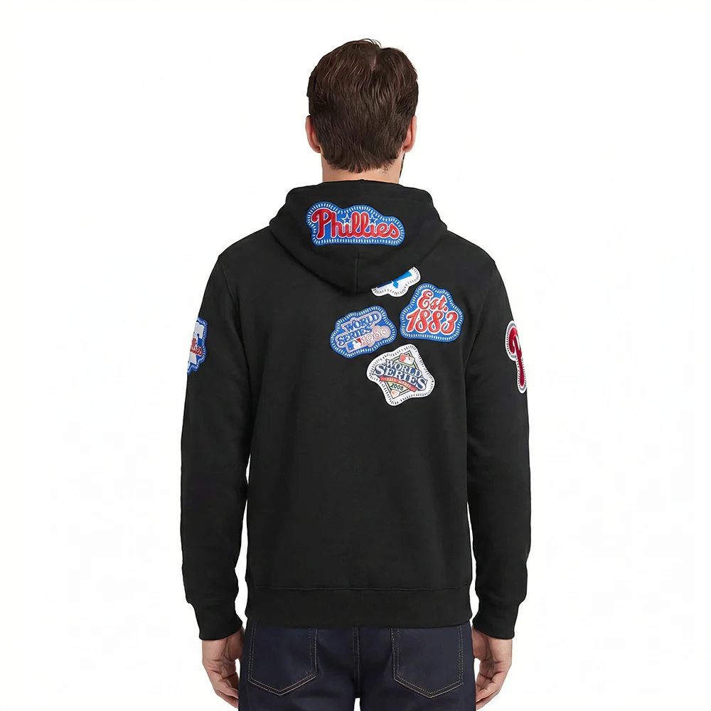 MLB PHILADELPHIA PHILLIES DIY PICK STITCH MEN'S DOUBLE KNIT PULLOVER HOODIE (BLACK) - Image 2