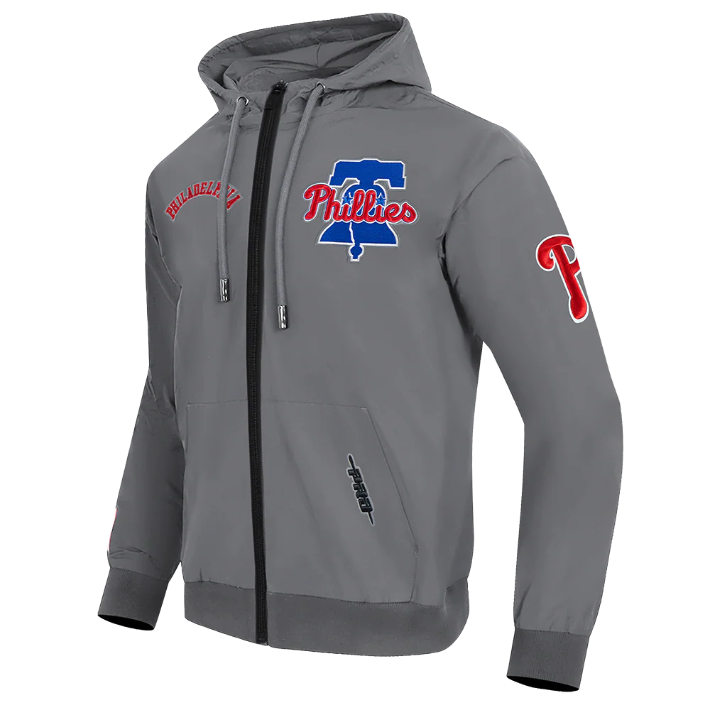 MLB PHILADELPHIA PHILLIES CLASSIC WIND SUIT MEN'S WOVEN FULL ZIP PULLOVER HOODIE (GRAY) - Image 3