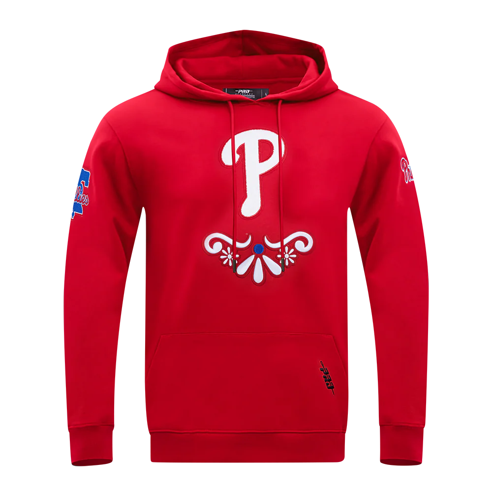 MLB PHILADELPHIA PHILLIES SUGAR SKULL MEN'S FLEECE PULLOVER HOODIE (RED)