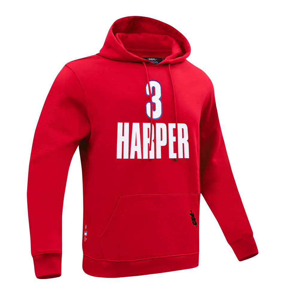 MLB PHILADELPHIA PHILLIES BRYCE HARPER #3 CLASSIC MEN'S DOUBLE KNIT PULLOVER HOODIE (RED) - Image 3