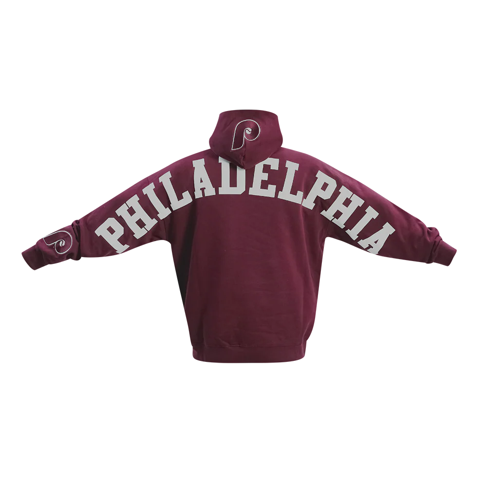 MLB PHILADELPHIA PHILLIES WINGSPAN MEN'S DROP SHOULDER FLC PO HOODIE (WINE) - Image 5