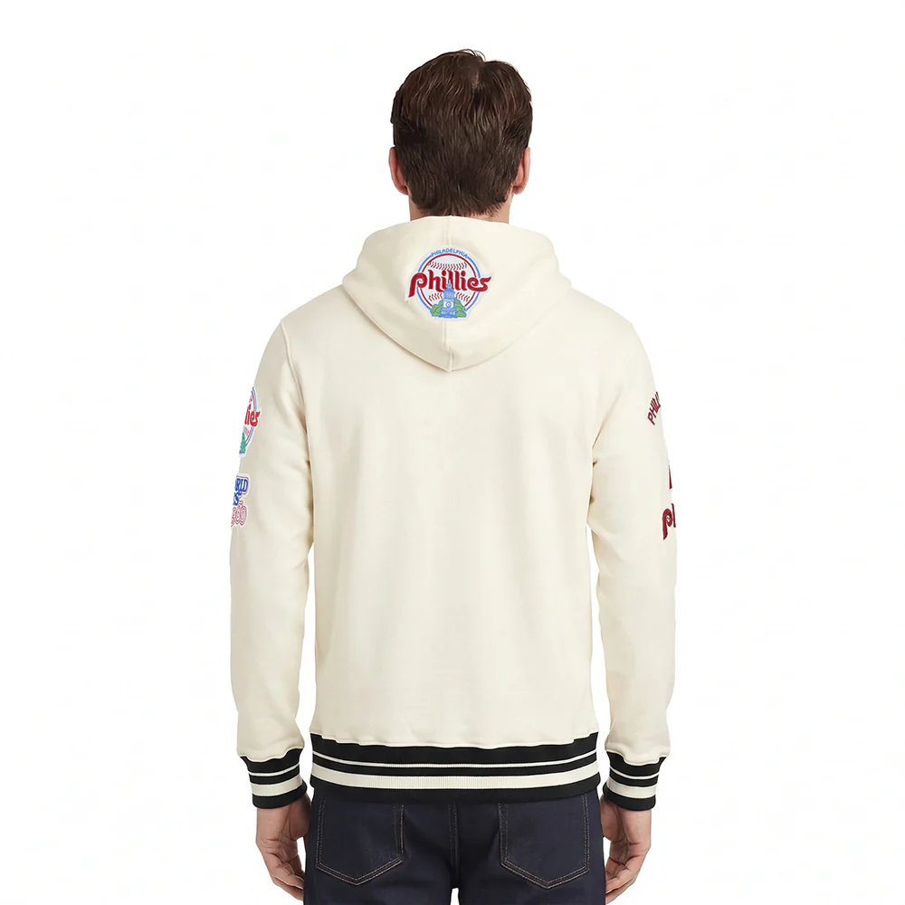 MLB PHILADELPHIA PHILLIES RETRO CLASSICS MEN'S PULL OVER HOODIE (EGGSHELL/ BLACK) - Image 2