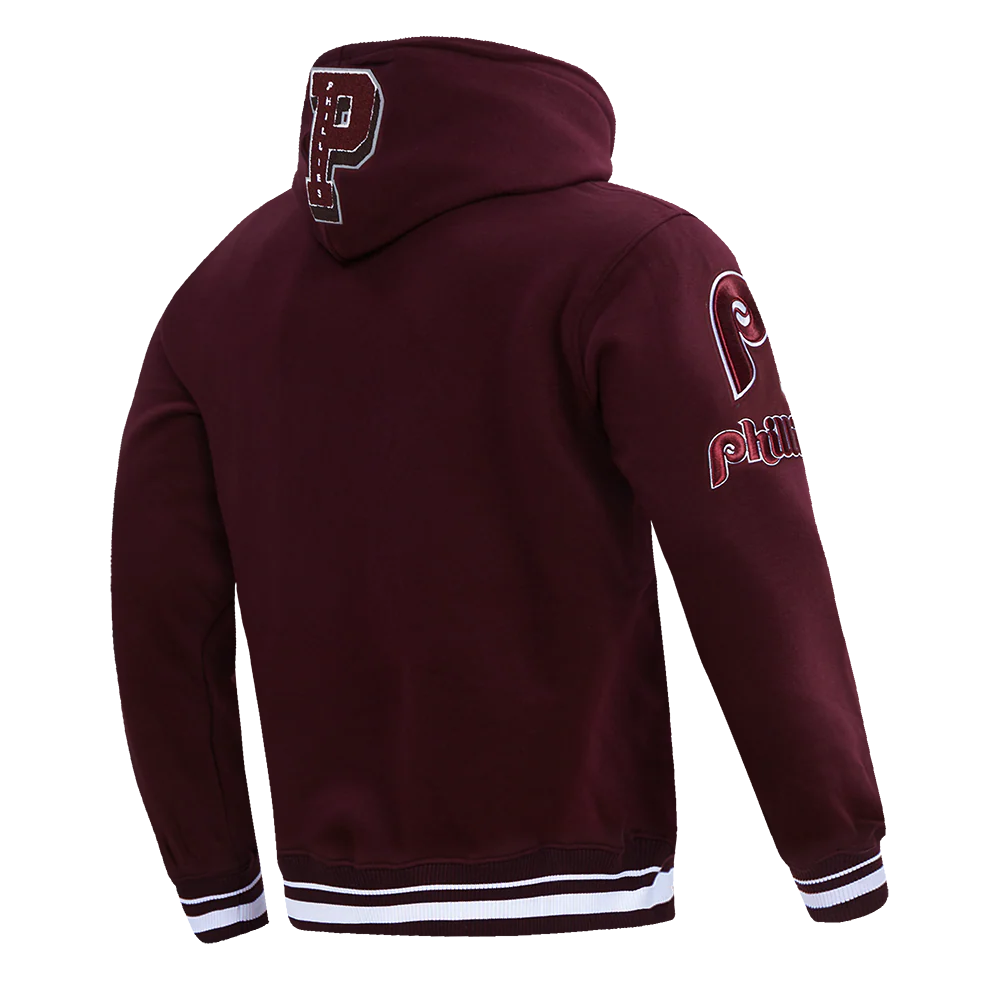 MLB PHILADELPHIA PHILLIES RETRO MASHUP MEN'S RIB PULLOVER HOODIE (WINE) - Image 3