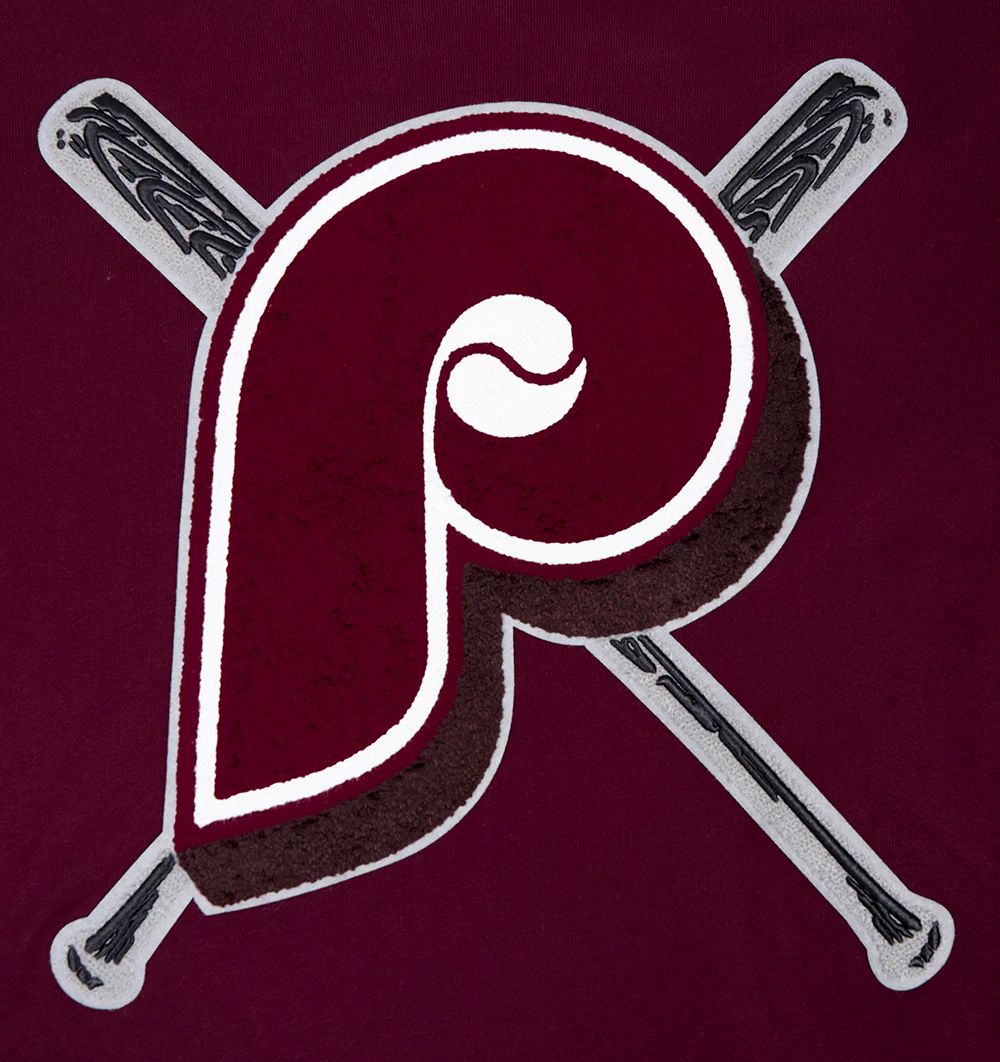 MLB PHILADELPHIA PHILLIES RETRO MASHUP MEN'S RIB CREWNECK (WINE) - Image 5