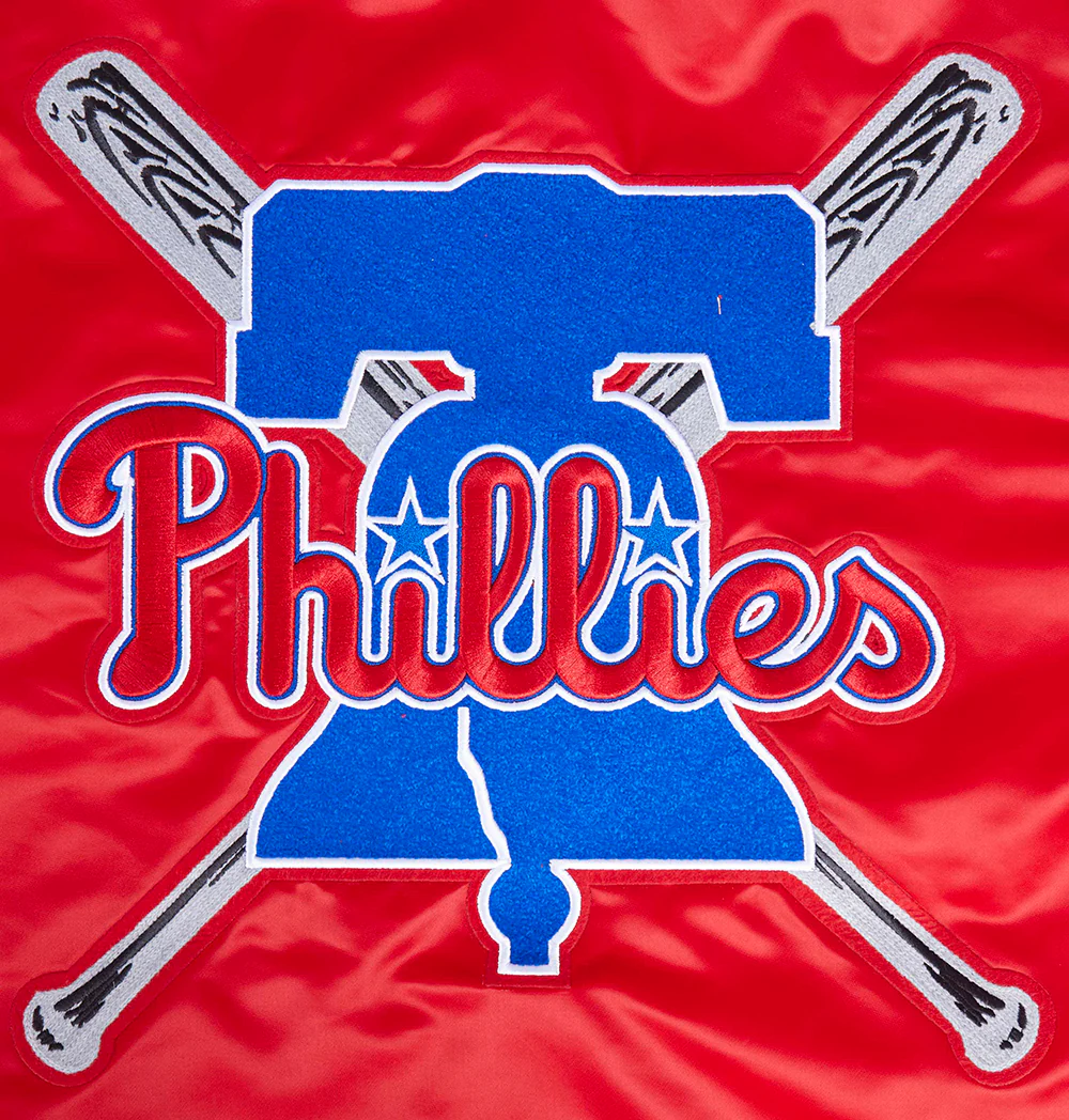 MLB PHILADELPHIA PHILLIES MASHUP MEN'S RIB SATIN JACKET (RED) - Image 9