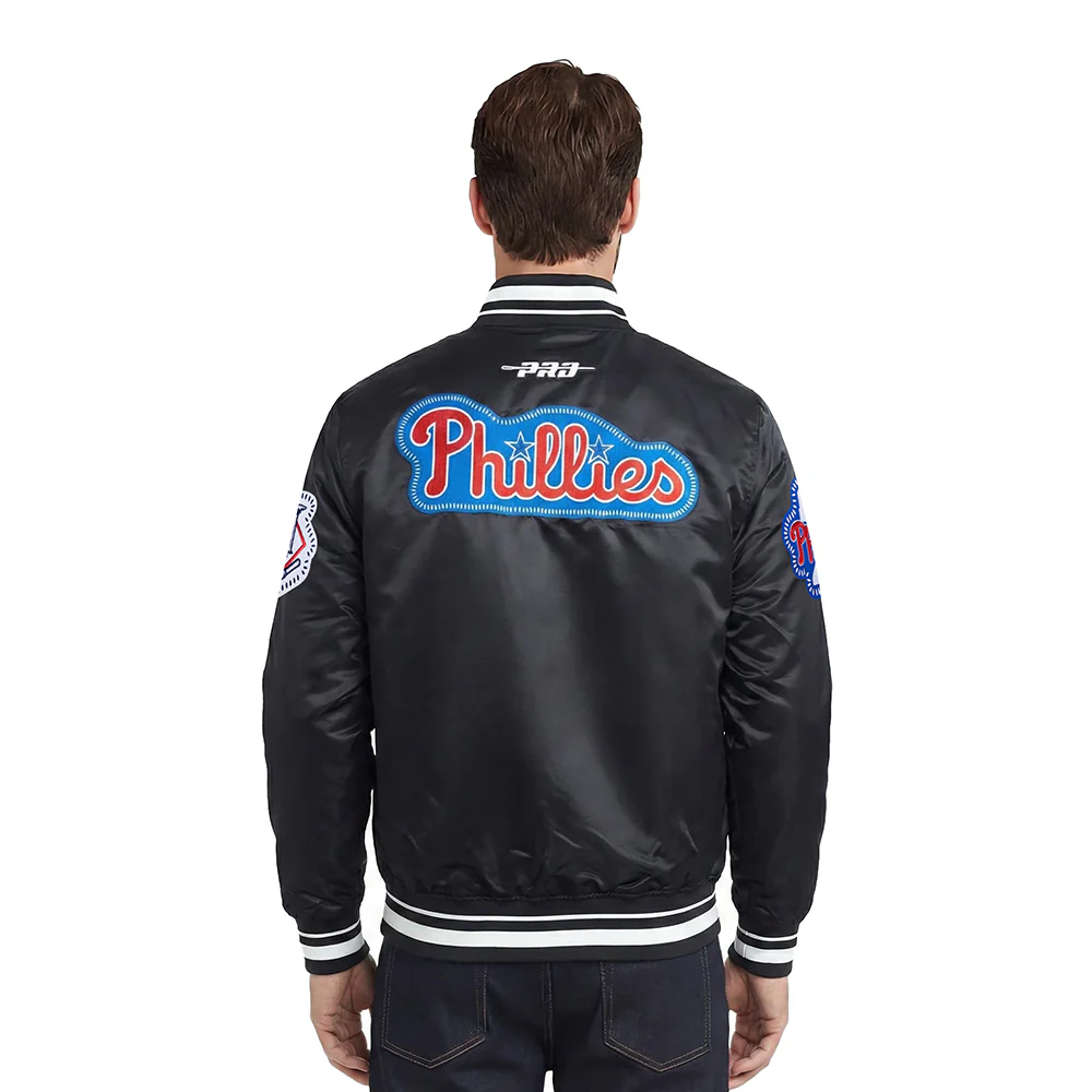 MLB PHILADELPHIA PHILLIES DIY PICK STITCH MEN'S RIB SATIN JACKET (BLACK) - Image 2