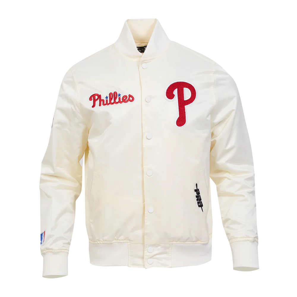 MLB PHILADELPHIA PHILLIES SOUVENIR MEN'S SATIN JACKET (EGGSHELL)