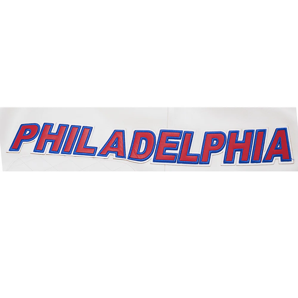 MLB PHILADELPHIA PHILLIES MEN'S MOTO JACKET (EGGSHELL/ RED) - Image 7