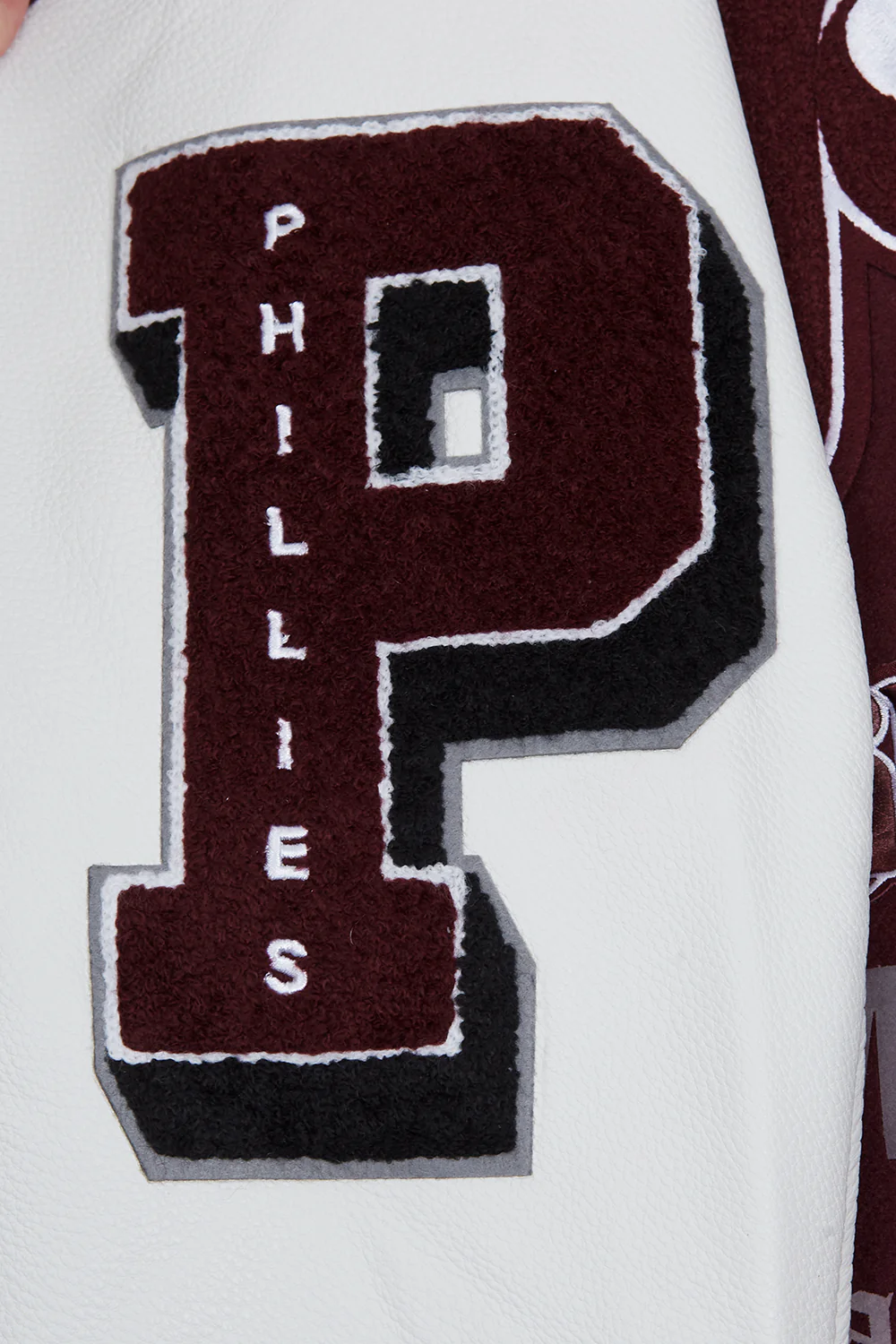 MLB PHILADELPHIA PHILLIES OLD ENGLISH WOOL MEN'S VARSITY JACKET (WINE/WHITE) - Image 13