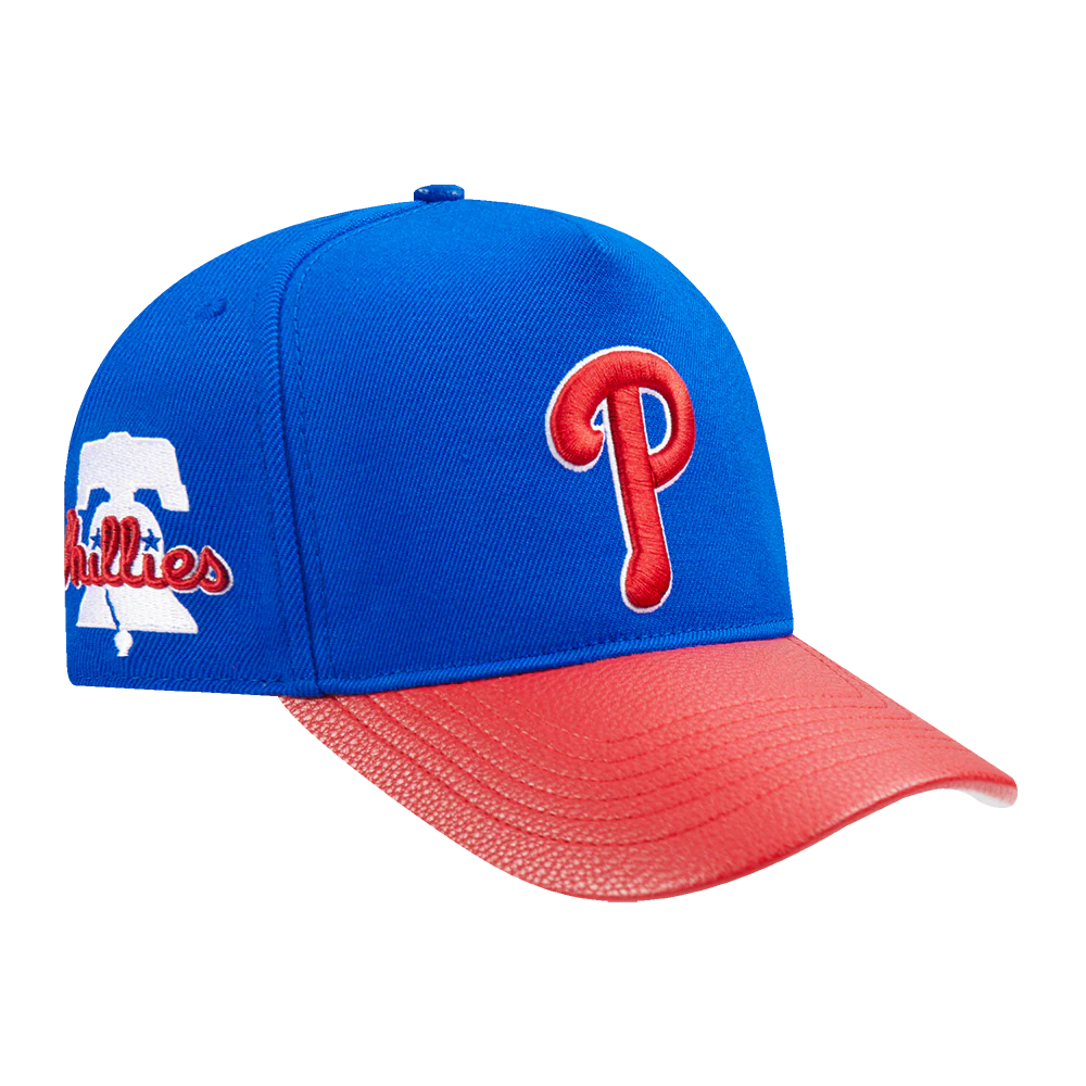 MLB PHILADELPHIA PHILLIES CITY RANSOM LEATHER PINCH FRONT STRAPBACK HAT (ROYAL BLUE) - Image 5