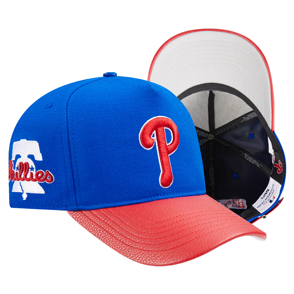 MLB PHILADELPHIA PHILLIES CITY RANSOM LEATHER PINCH FRONT STRAPBACK HAT (ROYAL BLUE) - Image 7