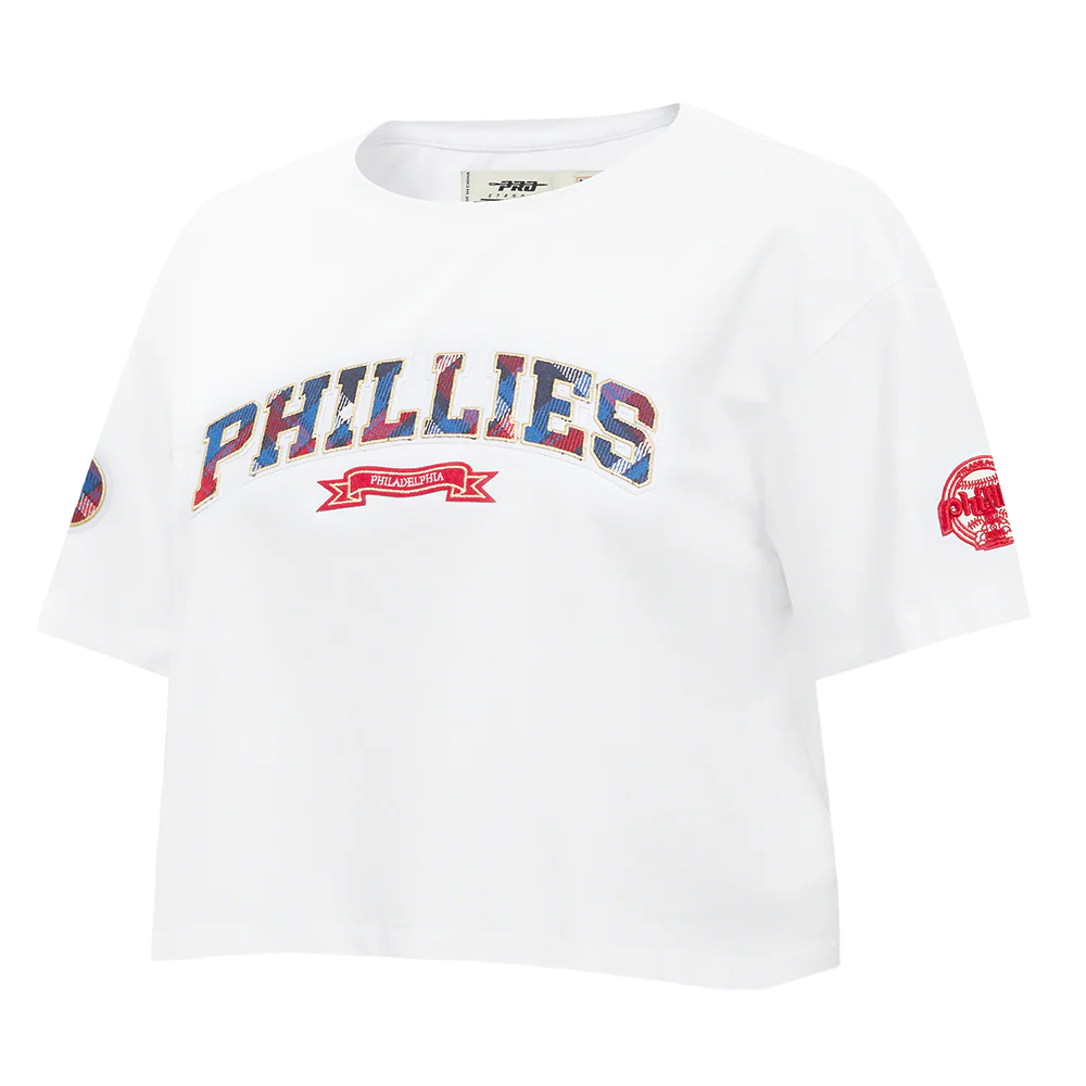 MLB PHILADELPHIA PHILLIES PRO PREP SINGLE JERSEY BOXY WOMEN'S TEE (WHITE) - Image 2