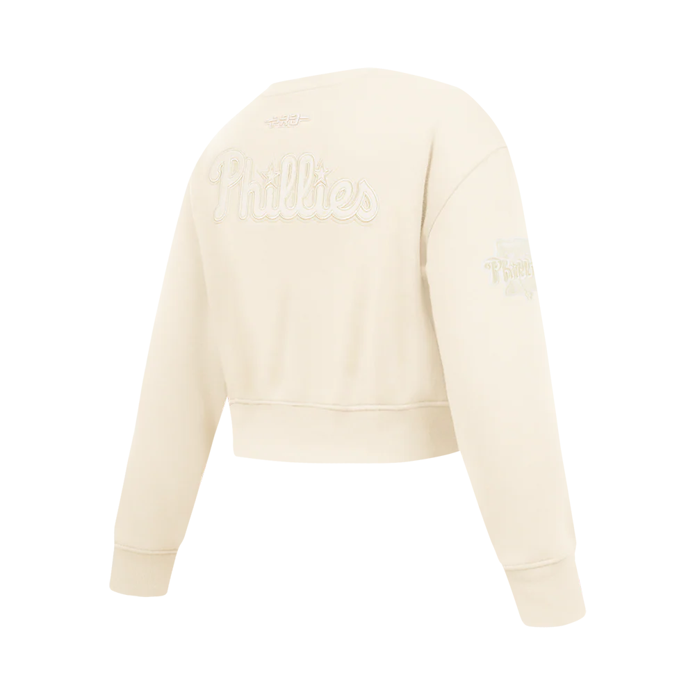 MLB PHILADELPHIA PHILLIES NEUTRAL BIG GIRLS FLEECE CREWNECK (EGGSHELL) - Image 4