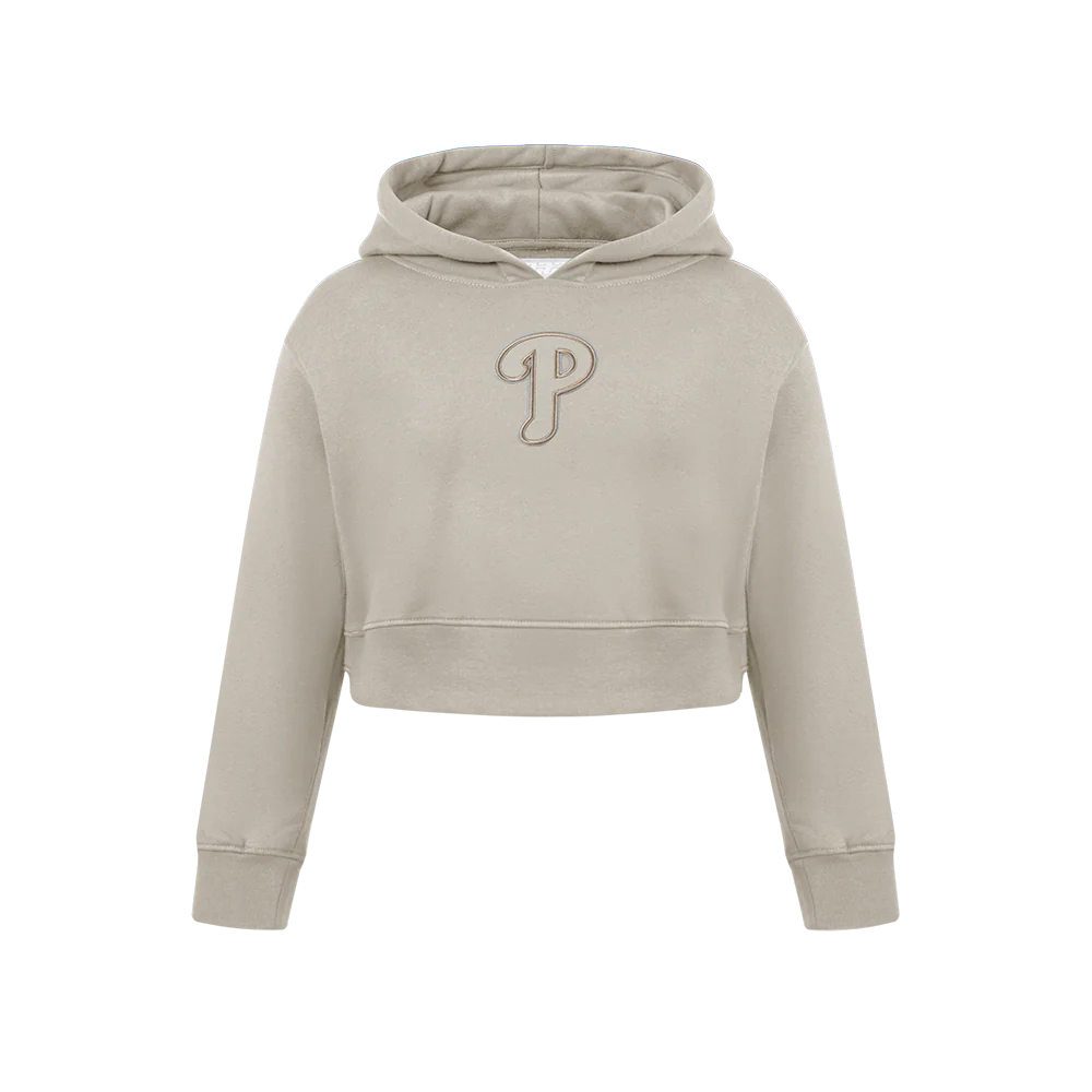 MLB PHILADELPHIA PHILLIES NEUTRAL BIG GIRLS FLEECE PO HOODIE (TAUPE)