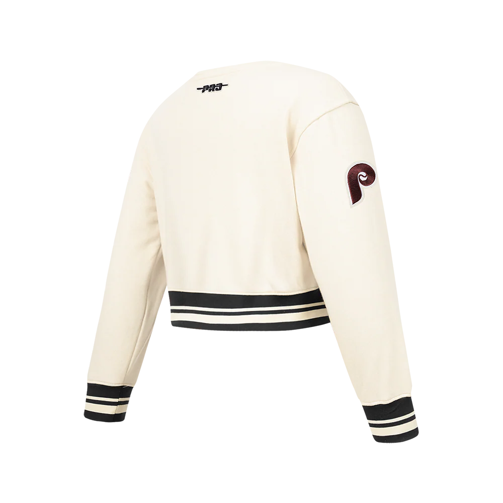 MLB PHILADELPHIA PHILLIES RETRO CLASSIC BIG GIRLS RIB FLEECE CREWNECK (EGGSHELL/ BLACK) - Image 4
