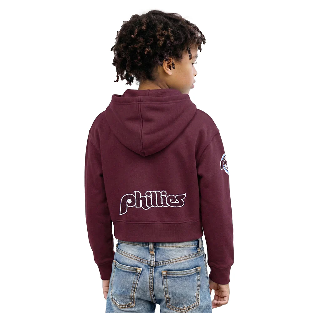 MLB PHILADELPHIA PHILLIES CLASSIC CHENILLE BIG GIRL'S FLEECE FULL ZIP HOODIE (WINE) - Image 2