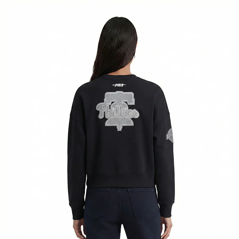 MLB PHILADELPHIA PHILLIES REVERSE FRENCH TERRY WOMEN'S FLEECE CREWNECK (BLACK) - Image 2
