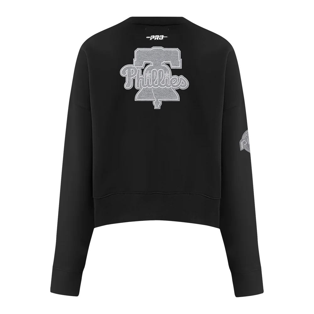 MLB PHILADELPHIA PHILLIES REVERSE FRENCH TERRY WOMEN'S FLEECE CREWNECK (BLACK) - Image 7