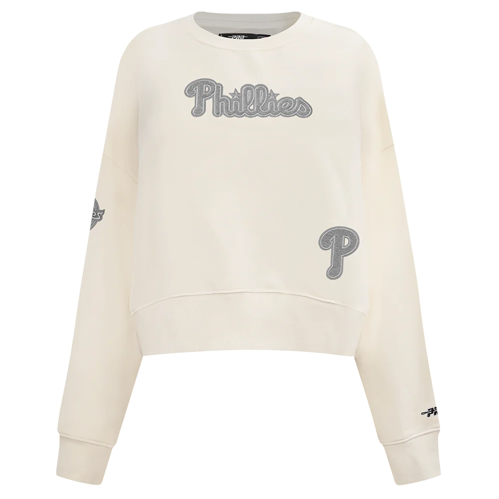 MLB PHILADELPHIA PHILLIES REVERSE FRENCH TERRY WOMEN'S FLEECE CREWNECK (EGGSHELL) - Image 5