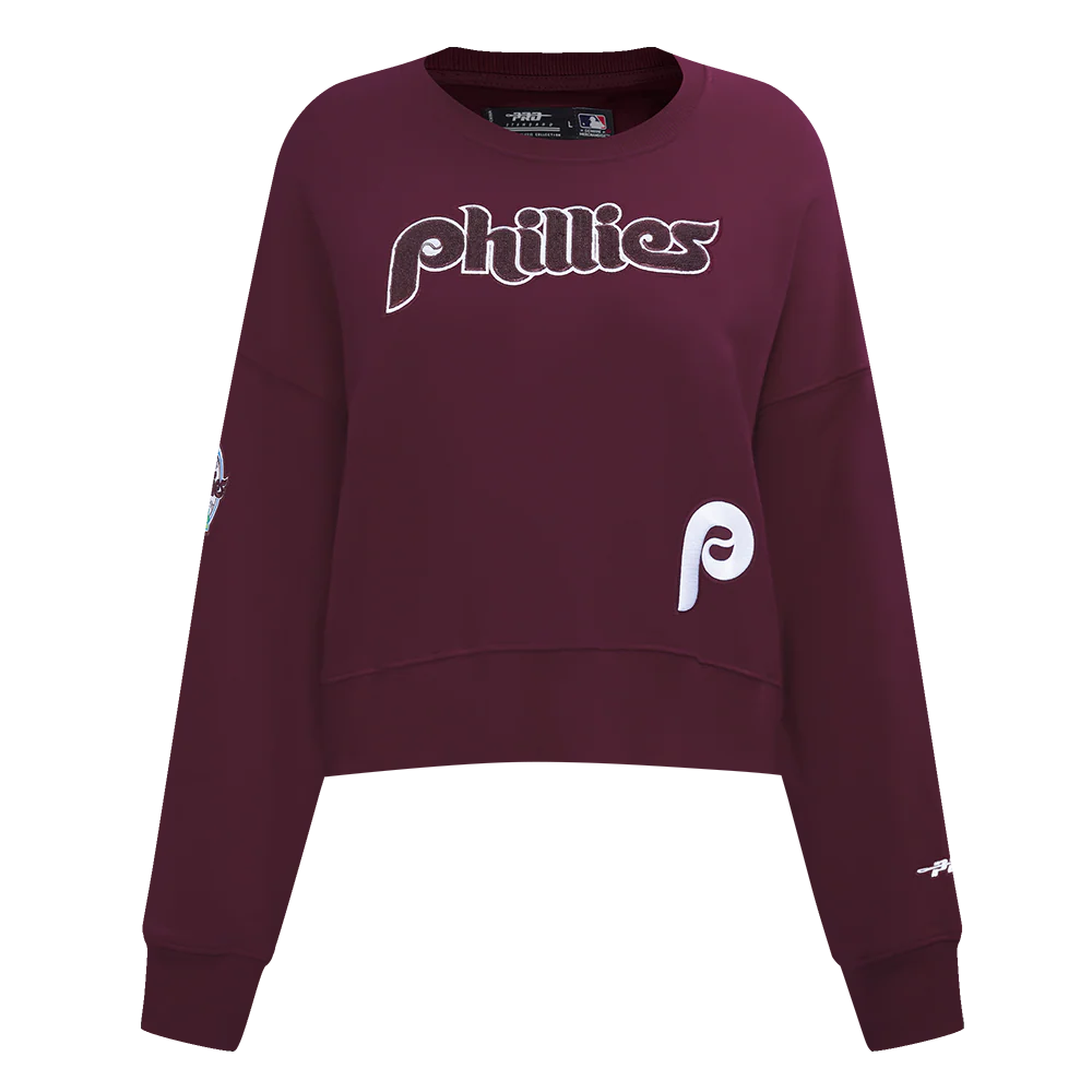 MLB PHILADELPHIA PHILLIES GAME DAY CLASSICS WOMEN'S DOUBLE KNIT CREWNECK (WINE) - Image 3