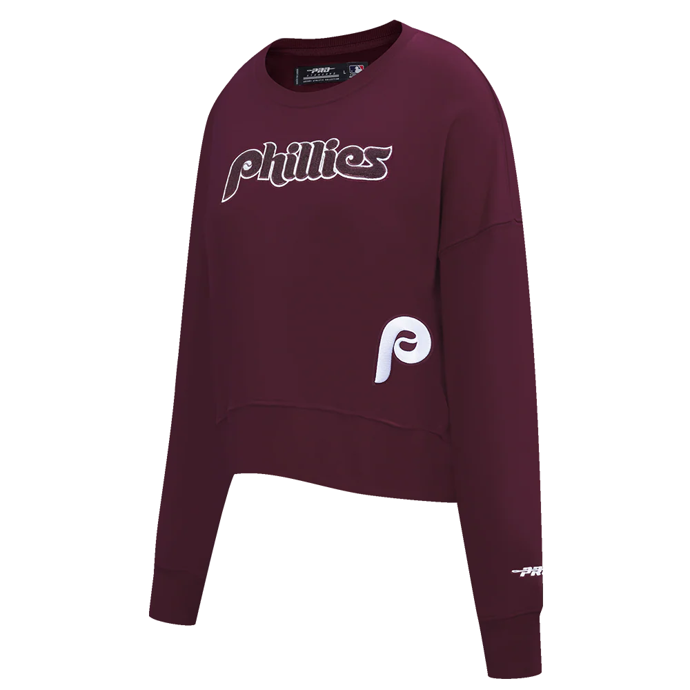 MLB PHILADELPHIA PHILLIES GAME DAY CLASSICS WOMEN'S DOUBLE KNIT CREWNECK (WINE) - Image 4