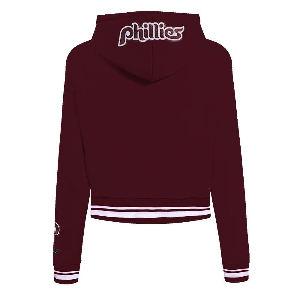 MLB PHILADELPHIA PHILLIES RETRO MASHUP WOMEN'S RIB CROPPED PO HOODI (WINE) - Image 3
