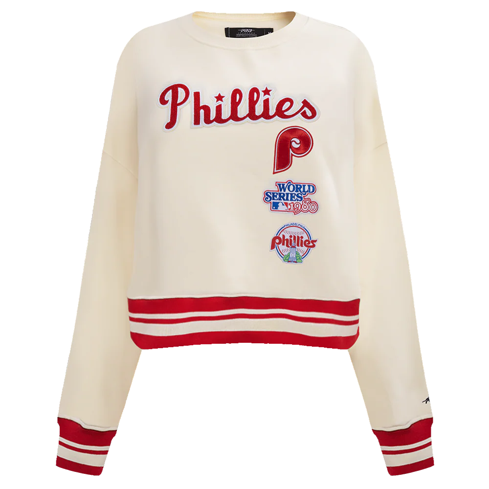 MLB PHILADELPHIA PHILLIES RETRO CLASSIC WOMEN'S CREWNECK (EGGSHELL/ RED)