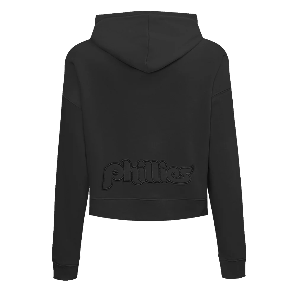 MLB PHILADELPHIA PHILLIES RETRO NEUTRAL WOMEN'S CROPPED PULLOVER HOODIE (BLACK) - Image 3