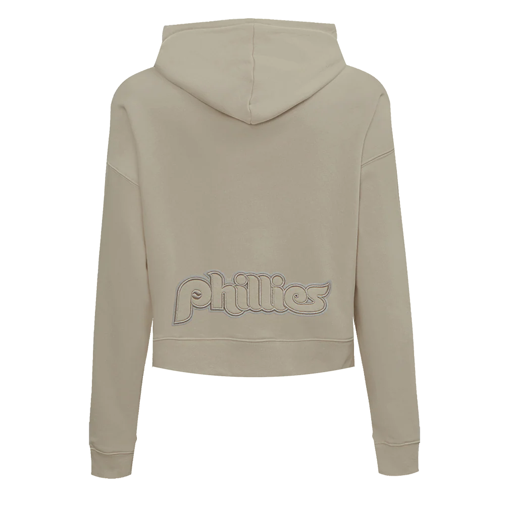 MLB PHILADELPHIA PHILLIES RETRO NEUTRAL WOMEN'S CROPPED PULLOVER HOODIE (TAUPE) - Image 3